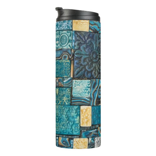 Turquoise en Gold Mosaic Tiles Thermosbeker (Geroteerd rechts)