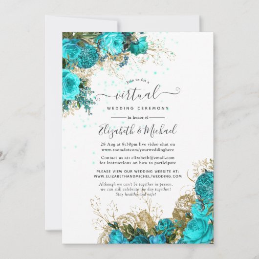  Turquoise en Gold Online Virtual Wedding Kaart (Voorkant)
