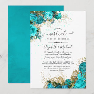 Turquoise en Gold Online Virtual Wedding Kaart