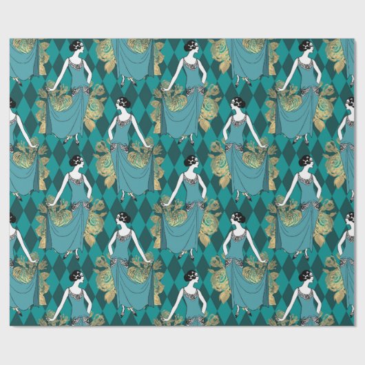Turquoise en Gold Paris Art Deco Cadeaupapier (Vlak)