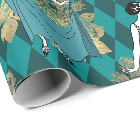Turquoise en Gold Paris Art Deco Cadeaupapier (Rol Hoek)