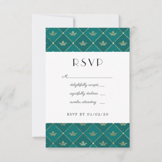 Turquoise en Gold Paris Art Deco Wedding RSVP Kaartje (Voorkant)