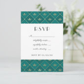 Turquoise en Gold Paris Art Deco Wedding RSVP Kaartje (Staand voorkant)