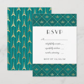 Turquoise en Gold Paris Art Deco Wedding RSVP Kaartje (Voorkant / Achterkant)