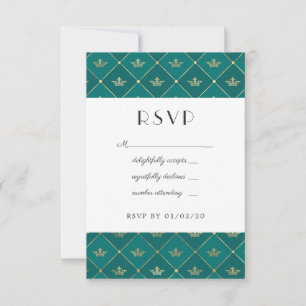Turquoise en Gold Paris Art Deco Wedding RSVP Kaartje