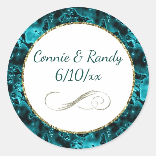 Turquoise en Gold Pattern Monogram Sticker (Voorkant)