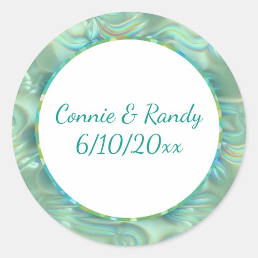Turquoise en Gold Pattern Monogram Sticker Opal (Voorkant)