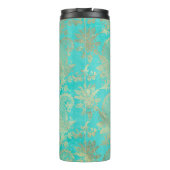 Turquoise en Gold Peacock Damask Thermosbeker (Achterkant)