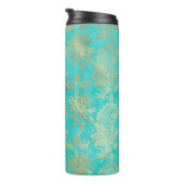 Turquoise en Gold Peacock Damask Thermosbeker (Geroteerd rechts)