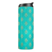 Turquoise en Gold Peacock thema Damask Thermosbeker (Gedraaid links)