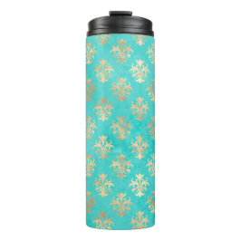 Turquoise en Gold Peacock thema Damask Thermosbeker