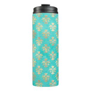 Turquoise en Gold Peacock thema Damask Thermosbeker