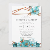 Turquoise en Gold Peony Geometric Invita Kaart (Voorkant)