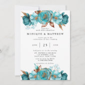  Turquoise en Gold Peony Geometric Invita Kaart (Voorkant)