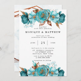  Turquoise en Gold Peony Geometric Invita Kaart
