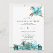  Turquoise en Gold Peony Geometric Kaart (Voorkant)