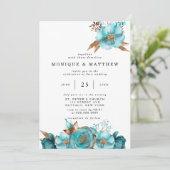 Turquoise en Gold Peony Geometric Kaart (Staand voorkant)