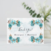  Turquoise en Gold Peony Wedding Dank je Kaart (Staand voorkant)