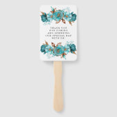  Turquoise en Gold Peony Wedding Handwaaier (Achterkant)