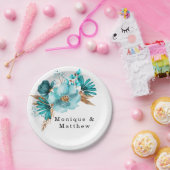  Turquoise en Gold Peony Wedding Papieren Bordje (Feest)