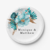  Turquoise en Gold Peony Wedding Papieren Bordje (Voorkant)