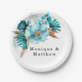  Turquoise en Gold Peony Wedding Papieren Bordje