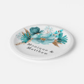  Turquoise en Gold Peony Wedding Papieren Bordje (Gekanteld)