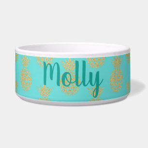 Turquoise en Gold Pineapples Custom Pet Bowl Voerbakje