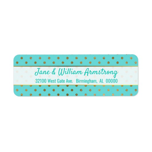 Turquoise en Gold Polka Dot Adresetiketten Etiket (Voorkant)