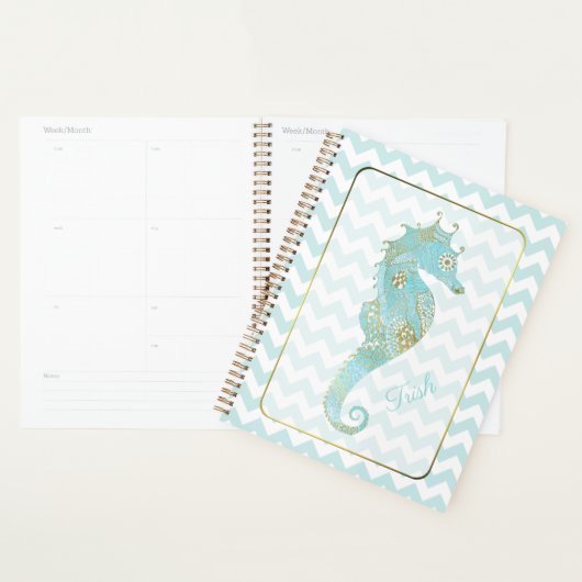 Turquoise en Gold Seahorse gepersonaliseerd Planner (Display)
