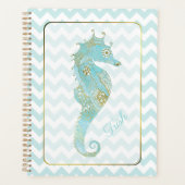 Turquoise en Gold Seahorse gepersonaliseerd Planner (Voorkant)