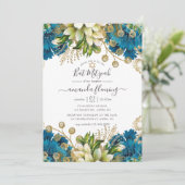 Turquoise en Gold Shabby Bat Mitzvah Kaart (Staand voorkant)