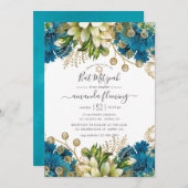  Turquoise en Gold Shabby Bat Mitzvah Kaart (Voorkant / Achterkant)