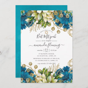Turquoise en Gold Shabby Bat Mitzvah Kaart