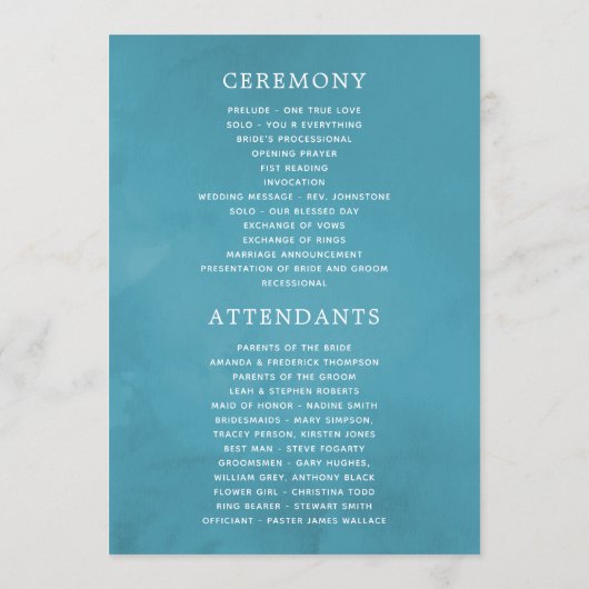  Turquoise en Gold Shabby-Chic Wedding Programmakaart (Achterkant)