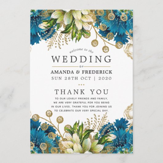  Turquoise en Gold Shabby-Chic Wedding Programmakaart (Voorkant)