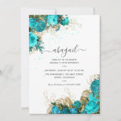 Turquoise en Gold  Shabby Floral Birthday Kaart (Voorkant)