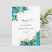 Turquoise en Gold  Shabby Floral Birthday Kaart (Staand voorkant)