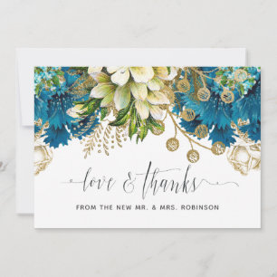 Turquoise en Gold Shabby Floral Wedding Bedankkaart