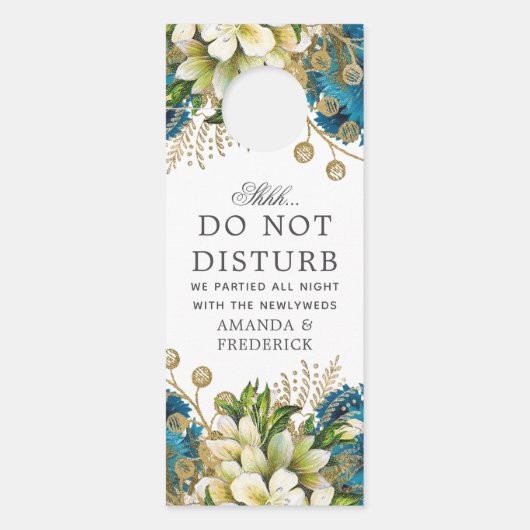  Turquoise en Gold Shabby Floral Wedding Deurhanger (Voorkant)