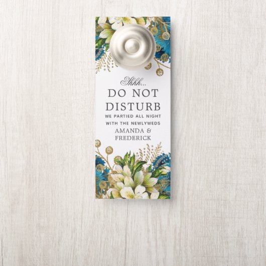 Turquoise en Gold Shabby Floral Wedding Deurhanger (Op knop)