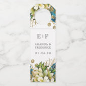 Turquoise en Gold Shabby Floral Wedding Flessenhanger (Voorkant)