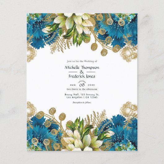  Turquoise en Gold Shabby Floral Wedding Flyer (Voorkant)
