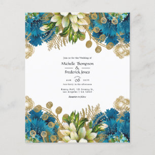  Turquoise en Gold Shabby Floral Wedding Flyer