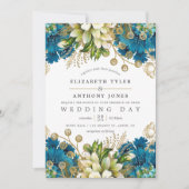  Turquoise en Gold Shabby Floral Wedding Kaart (Voorkant)