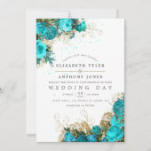  Turquoise en Gold Shabby Floral Wedding Kaart (Voorkant)