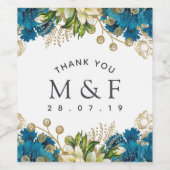 Turquoise en Gold Shabby Floral Wedding Wijn Etiket (Enkel label)