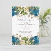  Turquoise en Gold Shabby Heilige Communie Kaart (Staand voorkant)