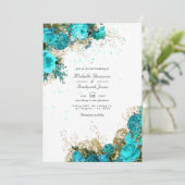  Turquoise en Gold Shabby QR Code Wedding Kaart (Staand voorkant)