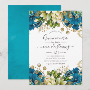 Turquoise en Gold Shabby Quinceañera Kaart